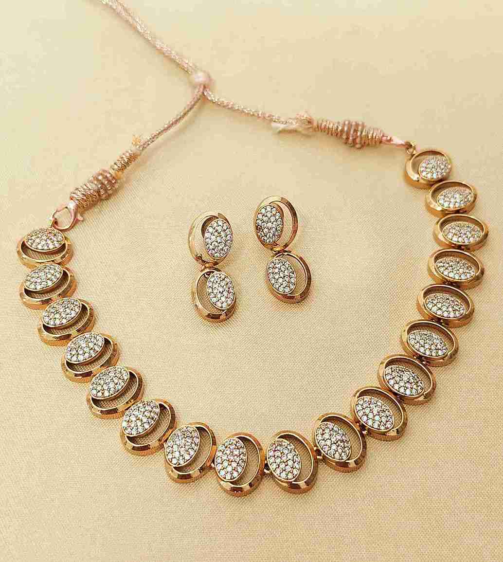 American Diamond Premium Quality Sleek Necklace With Earrings